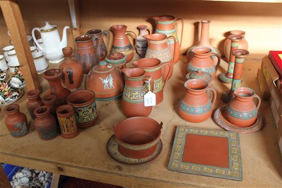 Victorian terracotta figure decorated wares & Watcombe terracottage Greek key wares(-)